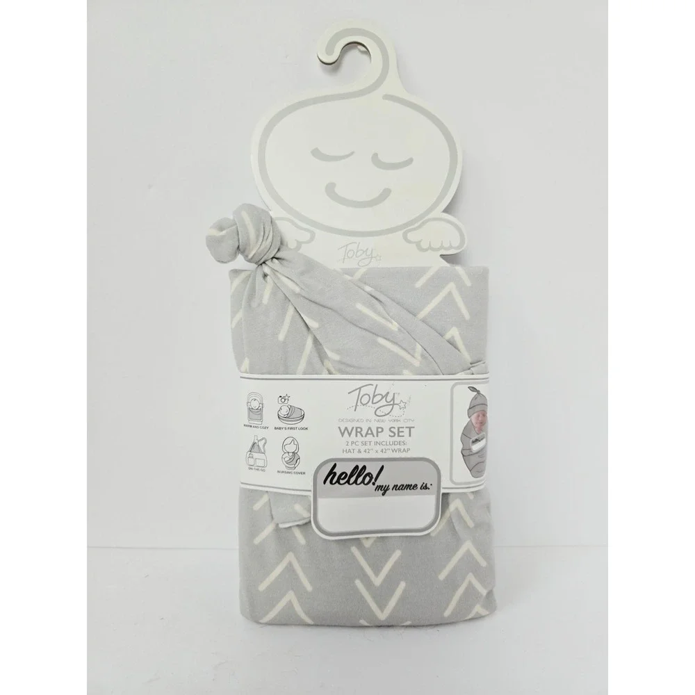 Toby Wrap Set NEW Light Grey White pattern NYC‎ hat wrap baby